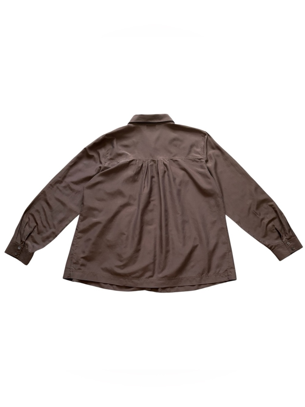 J. Jill Silk Blend Button Down Taupe Brown Empire Waist Blouse Romantic Office - Picture 7 of 10